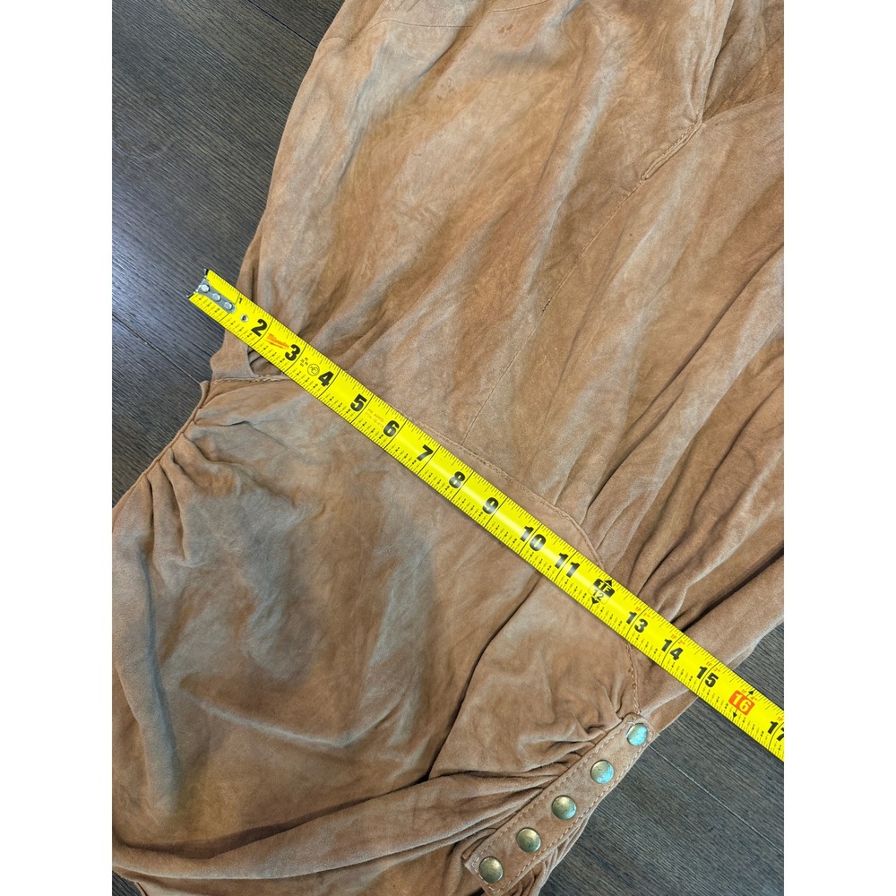 Vintage Fjord Magazine Brown Suede Mini Dress V-Neck Ruched Boho Western Small - Picture 8 of 8